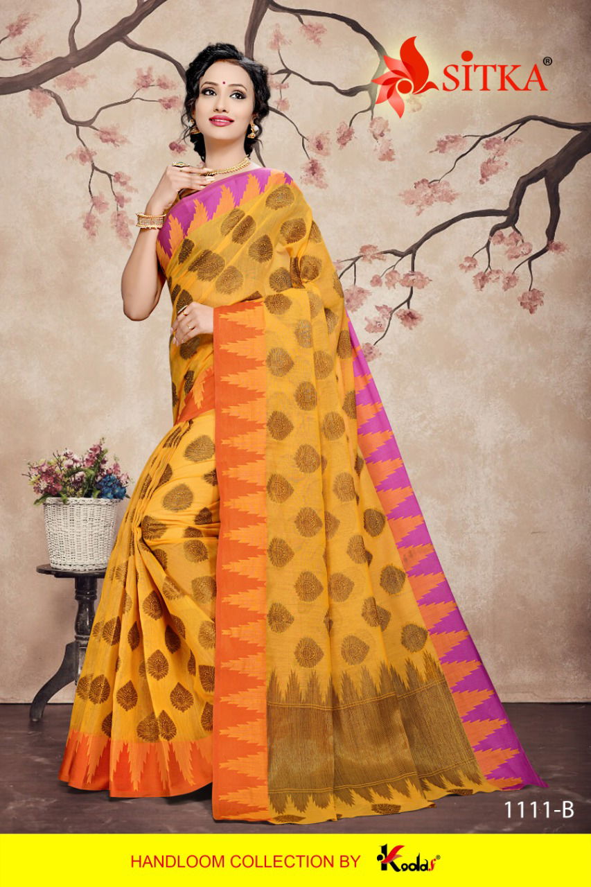 BENZER DESIGNER REGULAR WEAR PARTY WEAR SOFT COTTON WEAVING DESIGNER SAREE WITH TWO COLOUR DESIGN BORDER COLLECTION
